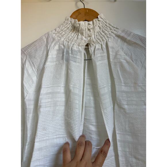 Reformation Womens White Smocked Turtle Neck‎ Long Sleeve Blouse - Picture 6 of 10